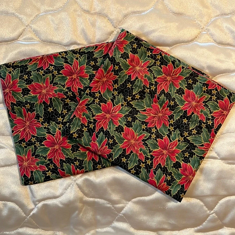 Handmade Christmas Poinsettia Standard size pr. pillow cases